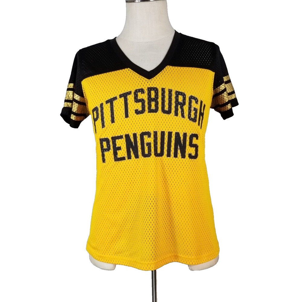 Carl Banks Jersey Shirt Women Large Black Gold Pittsburgh Penguins G3 Mesh NHL